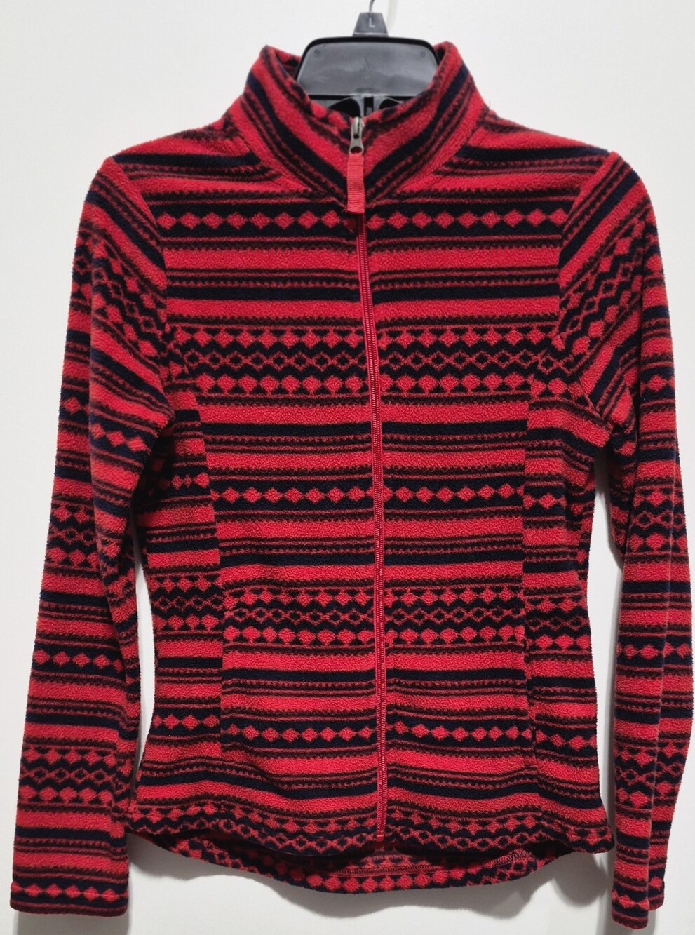 Merona Red and Black Geo-Pattern Full-Zip Fleece Jacket